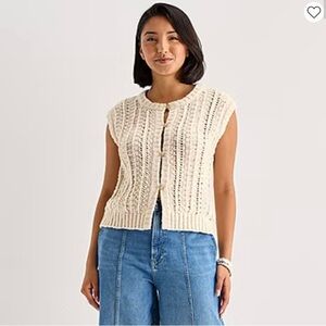 Cream Open-Knit Button Poncho Sweater